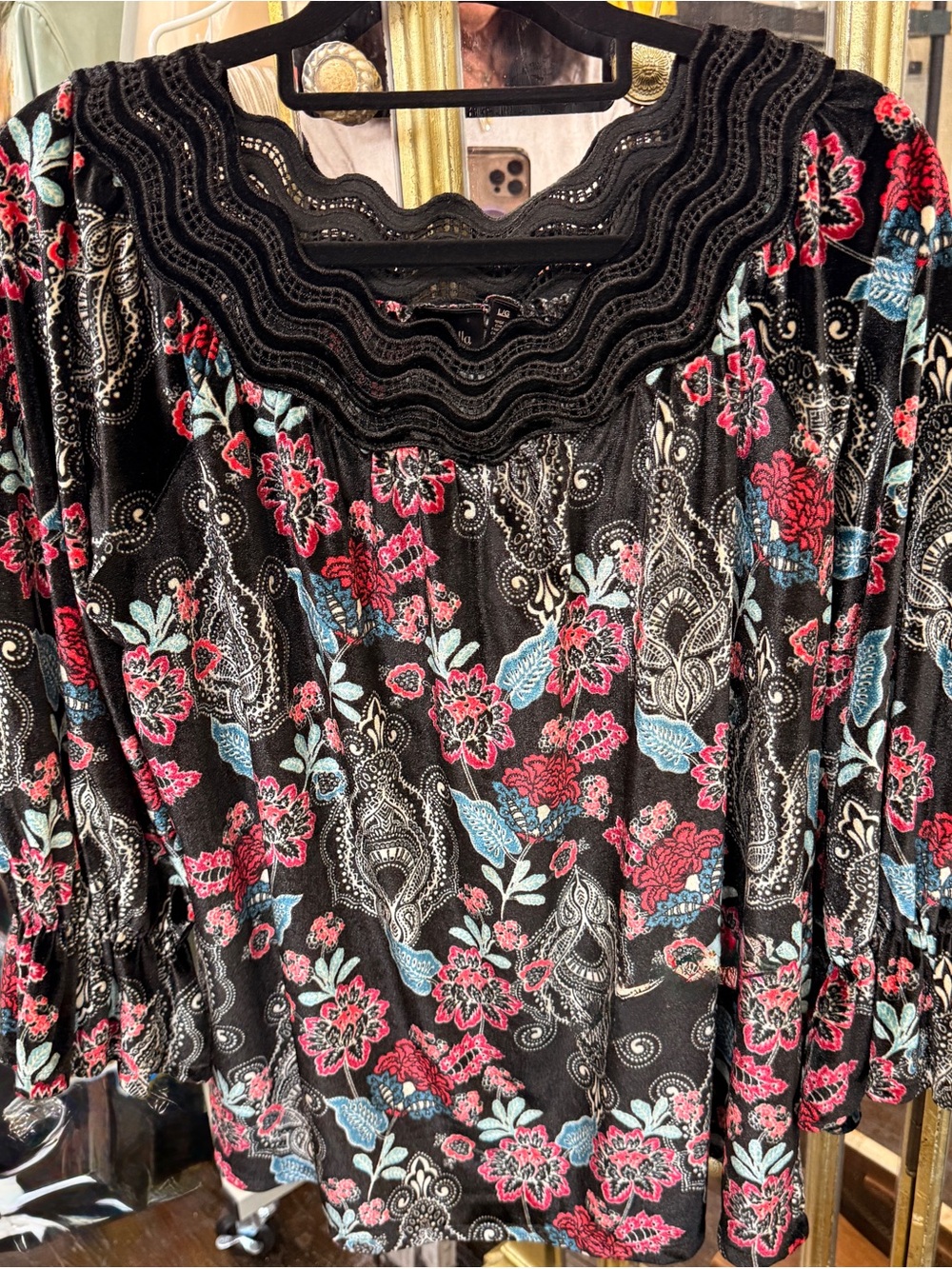 Rafaella Black Velvet Tunic with Pink and Blue Floral Print